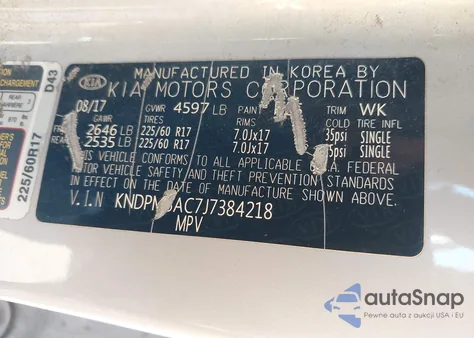 2018 Kia Sportage Lx z USA, uszkodzony, nr VIN KNDPM3AC7J7384218